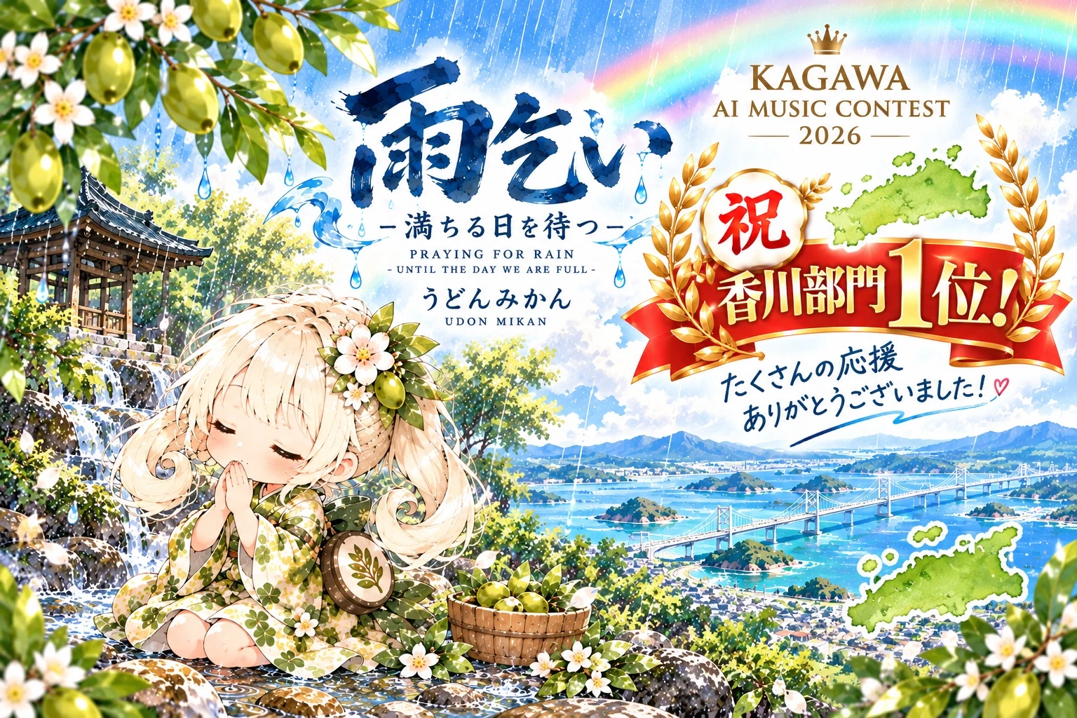 KAGAWA AI MUSIC CONTEST 2026、雨乞い ―満ちる日を待つ―、祝・香川部門1位！ うどんみかん